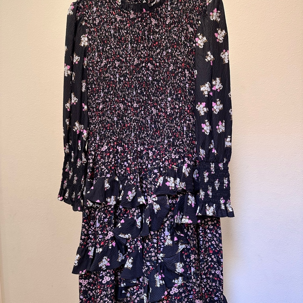 Rebecca Taylor Floral Long Sleeve Dress - Black and Pink
